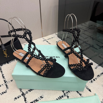 AQUAZZURA 26S ANKLE-STRAP SANDALS IN BLACK SUEDE
