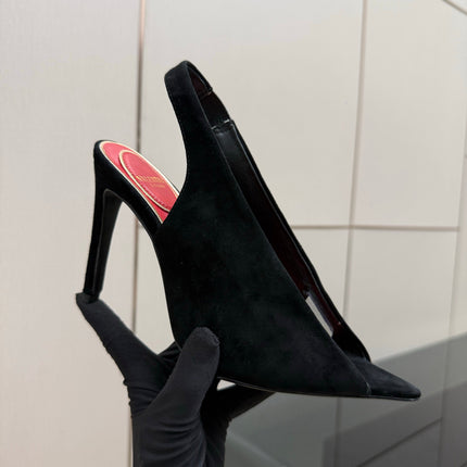 VALENTINO 26S POINTED-TOE SLINGBACKS IN BLACK SUEDE