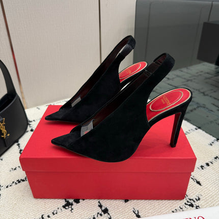 VALENTINO 26S POINTED-TOE SLINGBACKS IN BLACK SUEDE