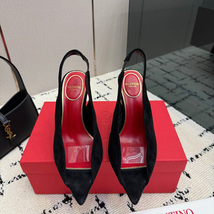 VALENTINO 26S POINTED-TOE SLINGBACKS IN BLACK SUEDE