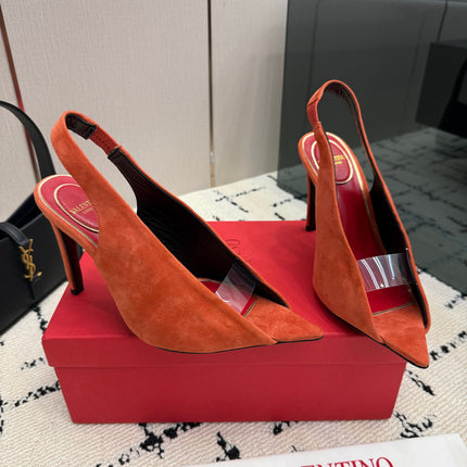 VALENTINO 26S POINTED-TOE SLINGBACKS IN ORANGE SUEDE