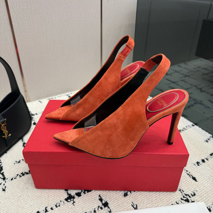 VALENTINO 26S POINTED-TOE SLINGBACKS IN ORANGE SUEDE