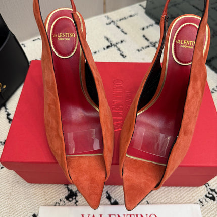 VALENTINO 26S POINTED-TOE SLINGBACKS IN ORANGE SUEDE