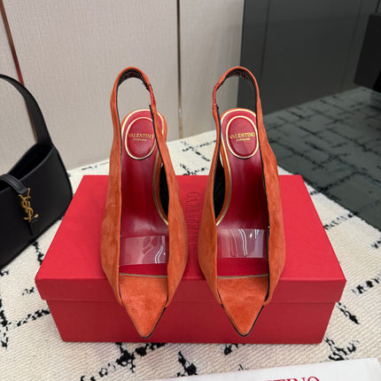 VALENTINO 26S POINTED-TOE SLINGBACKS IN ORANGE SUEDE