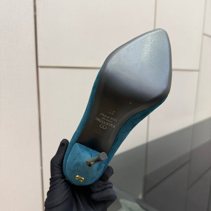 VALENTINO 26S HIGH HEELS 100 MM IN DEEP TEAL BLUE SUEDE