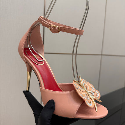 VALENTINO 26S ANKLE-STRAP BUTTERFLY SANDALS IN NUDE PINK CALFSKIN