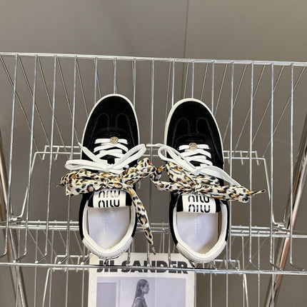 MIUMIU 25S SNEAKERS IN BLACK SUEDE WITH LEOPARD-PRINT LACES