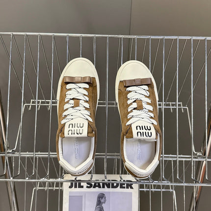 MIUMIU 25S SNEAKERS IN EARTH BROWN SUEDE