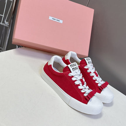 MIUMIU 25S SNEAKERS IN DARK RED SUEDE