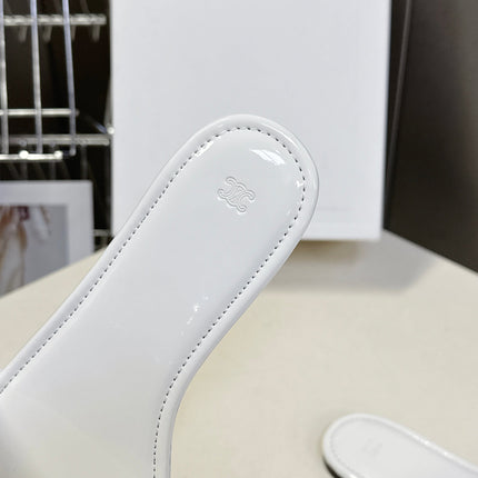 CELINE 26S FLAT SLIDES IN WHITE PATENT LAMBSKIN
