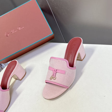 LP 26S HIGH HEEL SANDALS IN LIGHT PINK CANVAS AND CALFSKIN