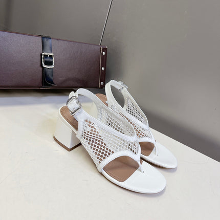 ALAIA 26S MESH THONG HEELS 55 MM IN WHITE PATENT CALFSKIN