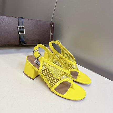 ALAIA 26S MESH THONG HEELS 55 MM IN YELLOW PATENT CALFSKIN
