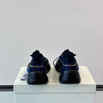 BURBERRY 26S CHECK KNIT SOCK SNEAKERS IN NAVY BLUE FABRIC