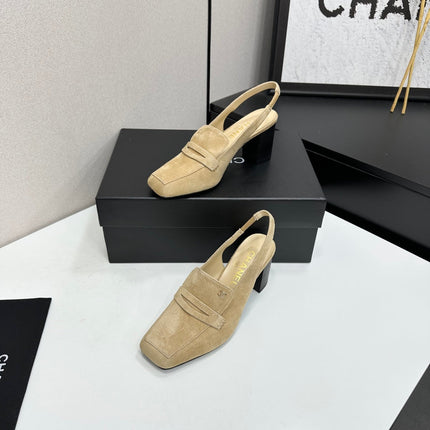 CHANEL 26S SLINGBACK LOAFER PUMPS IN BEIGE SUEDE