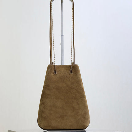 YSL 25S POCHON BAG 24 IN CARAMEL COGNAC SUEDE GOLD HARDWARE