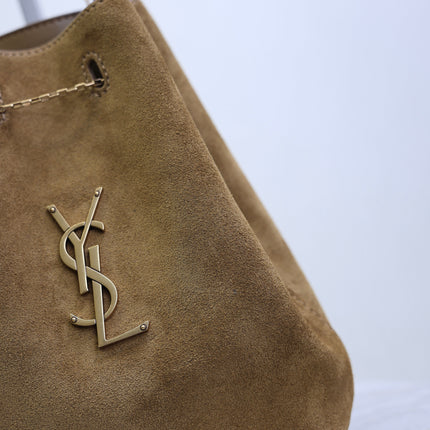 YSL 25S POCHON BAG 24 IN CARAMEL COGNAC SUEDE GOLD HARDWARE