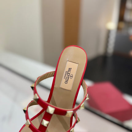 VALENTINO 26S HEELED SANDALS 60 MM IN RED CALFSKIN WITH GOLD STUDS