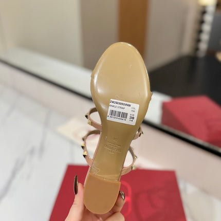 VALENTINO 26S HEELED SANDALS 60 MM IN BEIGE PINK CALFSKIN WITH GOLD STUDS
