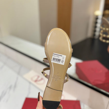 VALENTINO 26S SANDALS IN NUDE CALFSKIN WITH GOLD STUDS