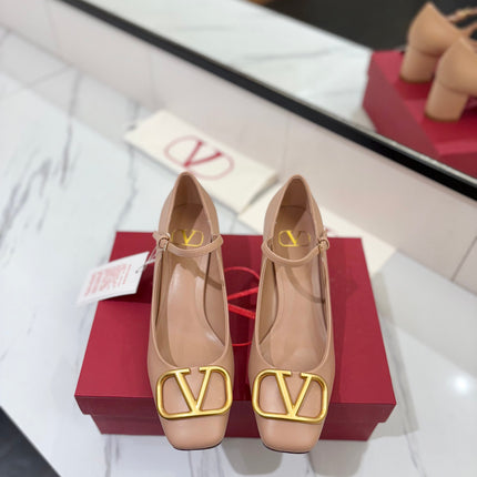 VALENTINO 26S MARY JANE HEELS 60 MM IN NUDE SMOOTH CALFSKIN WITH GOLD HARDWARE