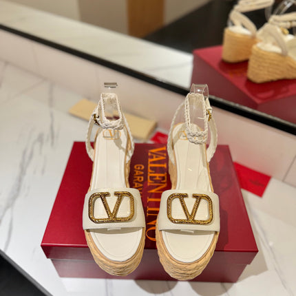 VLTN ESPADRILLE WEDGE SANDALS 25S 90 MM IN WHITE LAMBSKIN STYLE 3