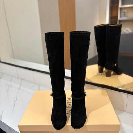 VALENTINO 25S GARAVANI PATTIE KNEE-HIGH BOOTS 80 MM IN BLACK SUEDE