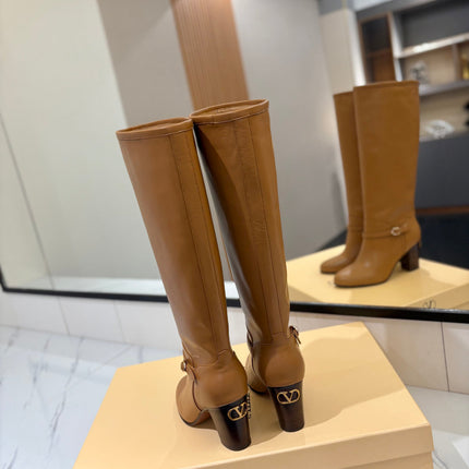 VALENTINO 25S GARAVANI PATTIE KNEE-HIGH BOOTS 80 MM IN BROWN CALFSKIN
