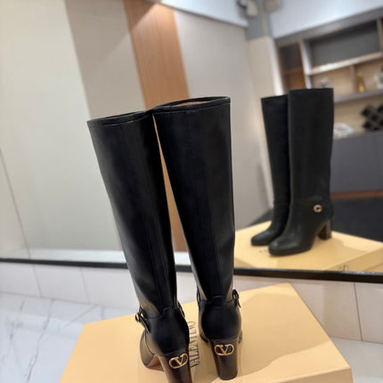 VALENTINO 25S GARAVANI PATTIE KNEE-HIGH BOOTS 80 MM IN BLACK CALFSKIN