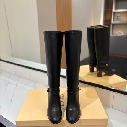 VALENTINO 25S GARAVANI PATTIE KNEE-HIGH BOOTS 80 MM IN BLACK CALFSKIN