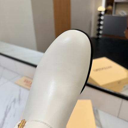 VALENTINO 25S PATTIE ANKLE BOOTS IN WHITE CALFSKIN WITH GOLD HARDWARE