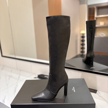 YSL 26S KNEE-HIGH BOOTS 90 MM IN BLACK CALFSKIN