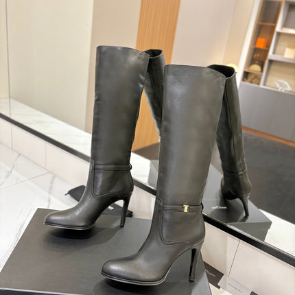 YSL 26S KNEE-HIGH BOOTS 95 MM IN BLACK CALFSKIN