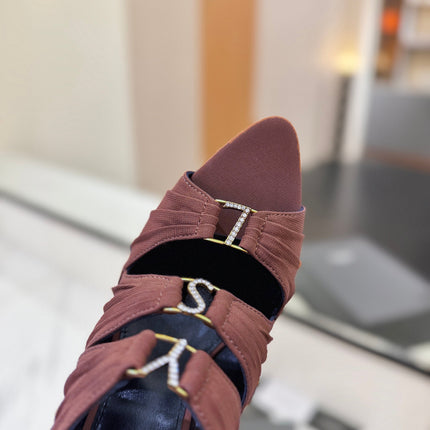 YSL 26S HEELED SANDALS 100 MM IN DARK BROWN FABRIC