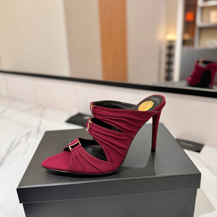 YSL 26S HEELED SANDALS 100 MM IN DARK RED FABRIC