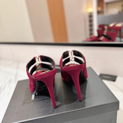 YSL 26S HEELED SANDALS 100 MM IN DARK RED FABRIC