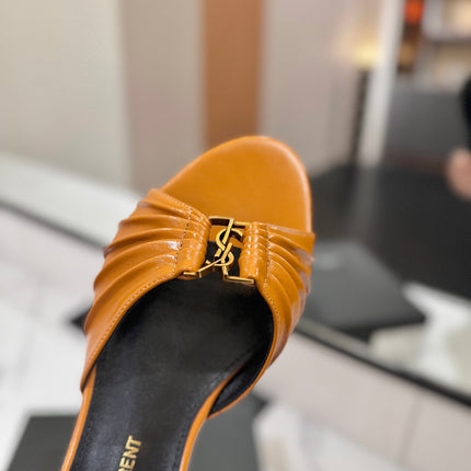 YSL 26S BABYLONE FLAT MULES IN DARK ORANGE LAMBSKIN
