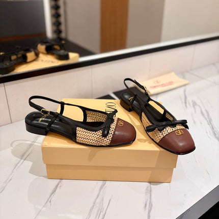 VALENTINO 26S SLINGBACK FLATS IN BLACK AND BROWN CALFSKIN