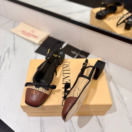 VALENTINO 26S SLINGBACK FLATS IN BLACK AND BROWN CALFSKIN