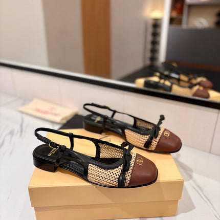 VALENTINO 26S SLINGBACK FLATS IN BLACK AND BROWN CALFSKIN