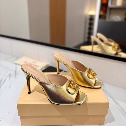 VALENTINO 26S HEEL SANDALS 100 MM IN METALLIC GOLD CALFSKIN WITH GOLD HARDWARE
