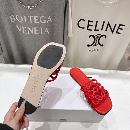 LOEWE 26S PETAL ANAGRAM SLIDE IN DARK RED CALFSKIN