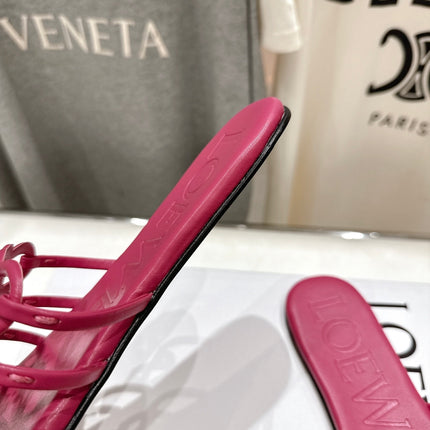 LOEWE 26S PETAL ANAGRAM SLIDE IN DARK ROSE PINK CALFSKIN