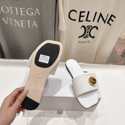 LOEWE 26S PEBBLE SLIDE IN WHITE CALFSKIN GOLD HARDWARE