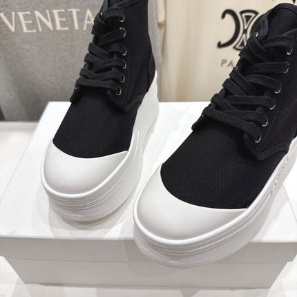 CELINE 26S BOOTS IN WHITE AND BLACK CANVAS