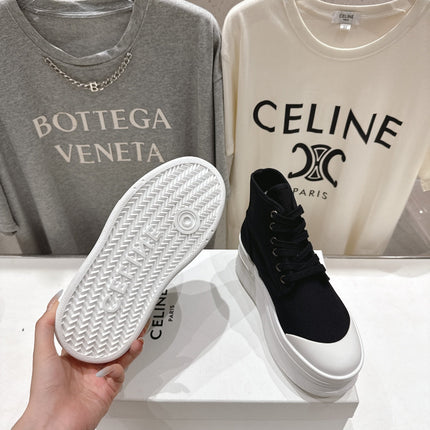 CELINE 26S BOOTS IN WHITE AND BLACK CANVAS