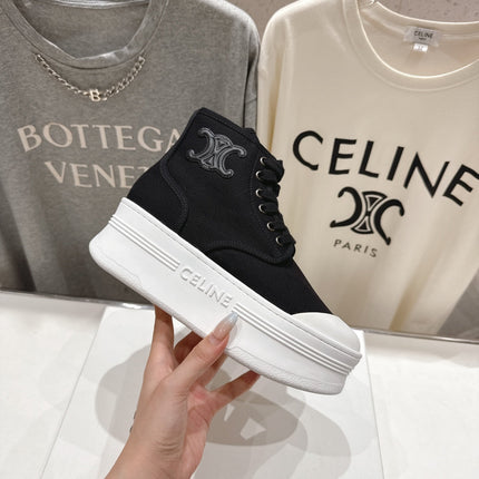 CELINE 26S BOOTS IN WHITE AND BLACK CANVAS