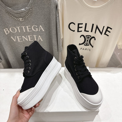 CELINE 26S BOOTS IN WHITE AND BLACK CANVAS