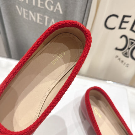 CELINE 26S BALLET FLATS IN RED CALFSKIN WITH BOW