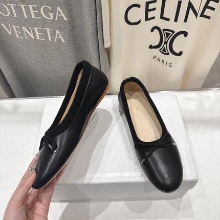 CELINE 26S BALLET FLATS IN BLACK CALFSKIN WITH BOW